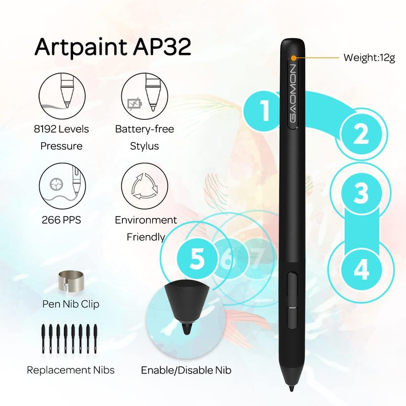 GAOMON S620 Drawing Tablet 6.5 x 4 Inch Graphics Tablet with 8192 Passive Pen 4 Customizable ExpressKeys for Digital Art, Painting, OSU Playing, Compatible with Windows PC, Mac - Image 2